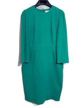 LK Bennett Green Midi Sheath Dress 3/4 Sleeve Contrast Stitching size 12 Career